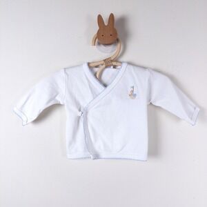Kissy Kissy Premier Kimono Top‎ Baby 0-3 Months White Blue Noahs Ark Pima Cotton